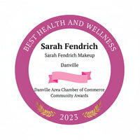 Award badge for Sarah Fendrich from Sarah Fendrich Makeup, Danville, recognized by the Danville Area Chamber of Commerce in 2023.